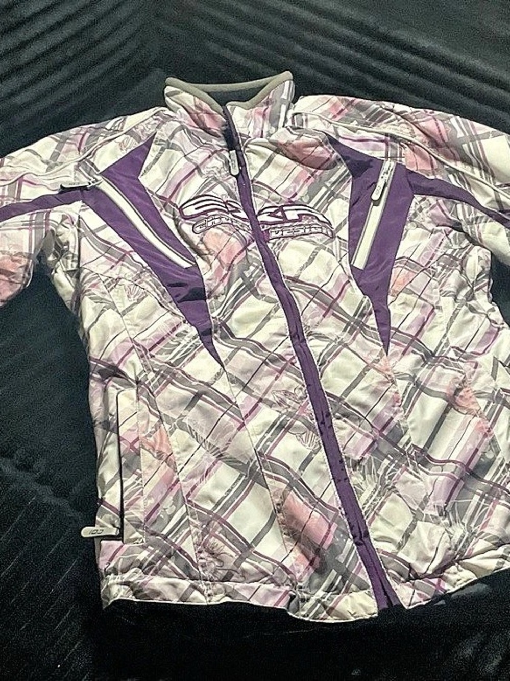 Choko EXR Snowmobile Winter Sport Jacket Size M Coat White Purple Plaid Floral